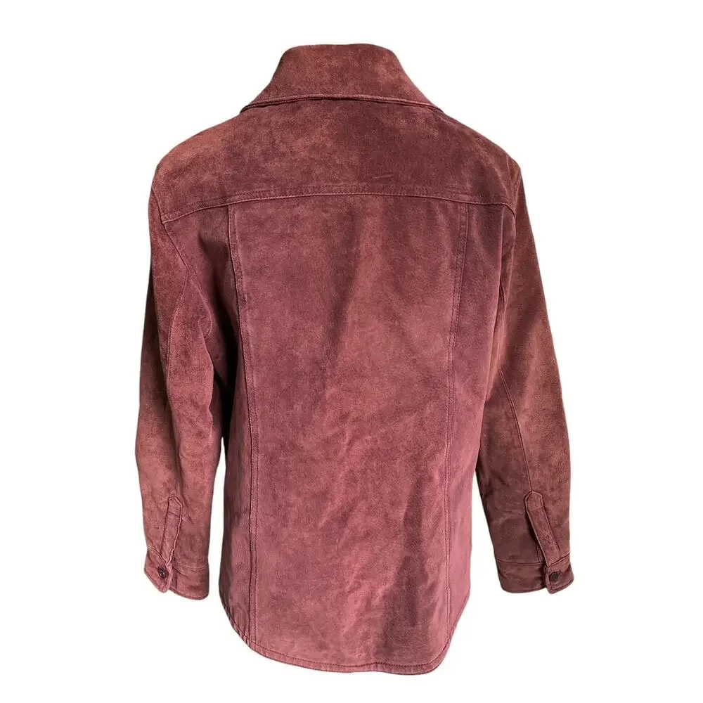 A.M.I. Women’s Size Large 100% Genuine Suede‎ Leather Coat Plum - Picture 3 of 7